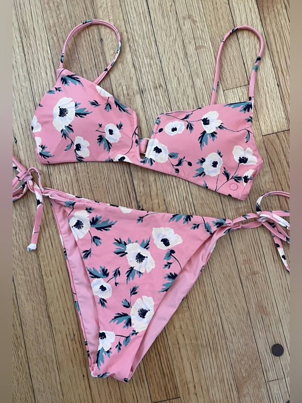Volcom Pink Floral Tie-Side Bikini Set
